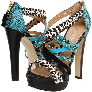 ALDO Soderquist Multi-Animal Print Strappy Heels Size 9 EUC